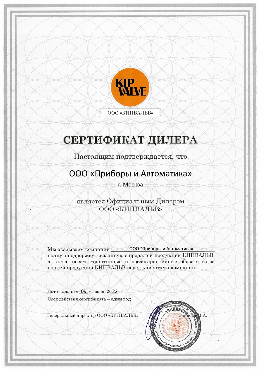 2022 Сертификат KIPVALVE
